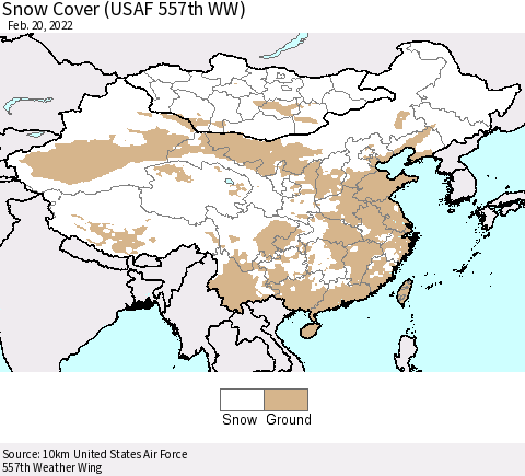 China, Mongolia and Taiwan Snow Cover (USAF 557th WW) Thematic Map For 2/14/2022 - 2/20/2022