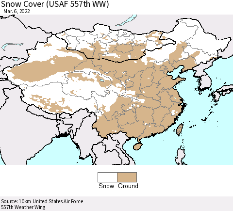 China, Mongolia and Taiwan Snow Cover (USAF 557th WW) Thematic Map For 2/28/2022 - 3/6/2022