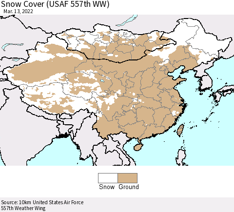 China, Mongolia and Taiwan Snow Cover (USAF 557th WW) Thematic Map For 3/7/2022 - 3/13/2022