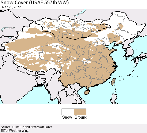 China, Mongolia and Taiwan Snow Cover (USAF 557th WW) Thematic Map For 3/14/2022 - 3/20/2022