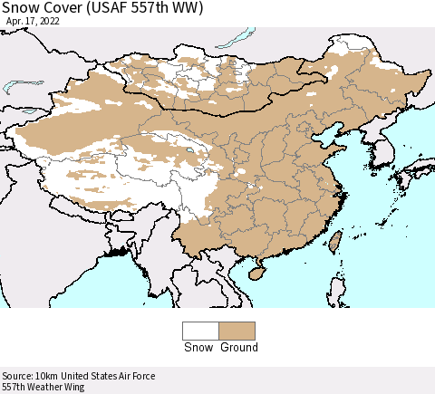 China, Mongolia and Taiwan Snow Cover (USAF 557th WW) Thematic Map For 4/11/2022 - 4/17/2022
