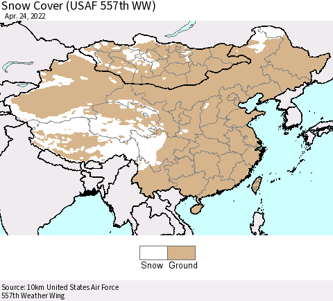 China, Mongolia and Taiwan Snow Cover (USAF 557th WW) Thematic Map For 4/18/2022 - 4/24/2022
