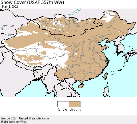 China, Mongolia and Taiwan Snow Cover (USAF 557th WW) Thematic Map For 4/25/2022 - 5/1/2022