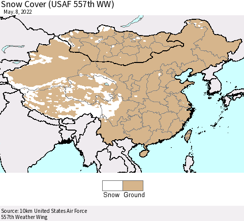 China, Mongolia and Taiwan Snow Cover (USAF 557th WW) Thematic Map For 5/2/2022 - 5/8/2022