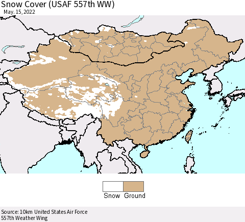 China, Mongolia and Taiwan Snow Cover (USAF 557th WW) Thematic Map For 5/9/2022 - 5/15/2022
