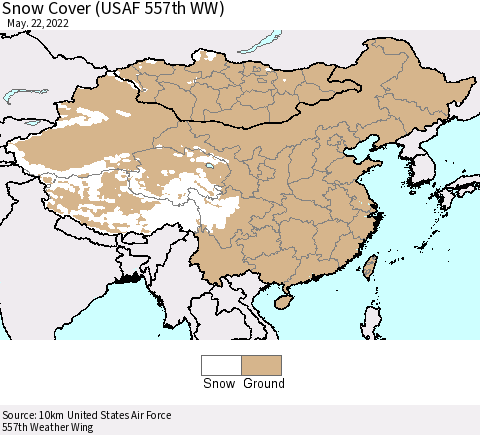 China, Mongolia and Taiwan Snow Cover (USAF 557th WW) Thematic Map For 5/16/2022 - 5/22/2022