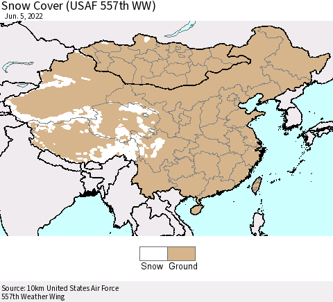 China, Mongolia and Taiwan Snow Cover (USAF 557th WW) Thematic Map For 5/30/2022 - 6/5/2022