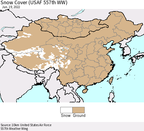 China, Mongolia and Taiwan Snow Cover (USAF 557th WW) Thematic Map For 6/13/2022 - 6/19/2022