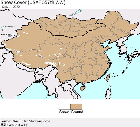China, Mongolia and Taiwan Snow Cover (USAF 557th WW) Thematic Map For 9/5/2022 - 9/11/2022