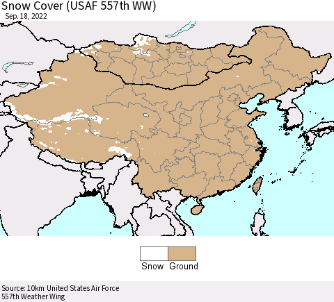 China, Mongolia and Taiwan Snow Cover (USAF 557th WW) Thematic Map For 9/12/2022 - 9/18/2022