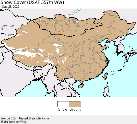 China, Mongolia and Taiwan Snow Cover (USAF 557th WW) Thematic Map For 9/19/2022 - 9/25/2022