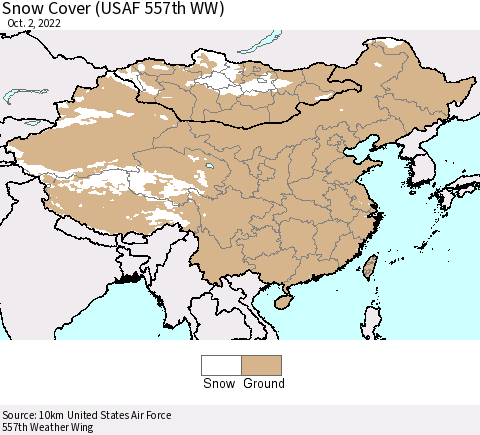 China, Mongolia and Taiwan Snow Cover (USAF 557th WW) Thematic Map For 9/26/2022 - 10/2/2022
