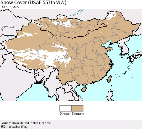 China, Mongolia and Taiwan Snow Cover (USAF 557th WW) Thematic Map For 10/10/2022 - 10/16/2022