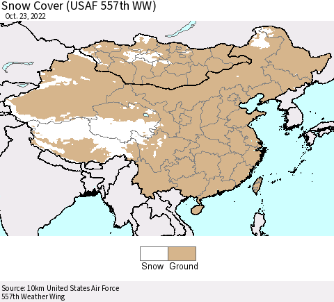 China, Mongolia and Taiwan Snow Cover (USAF 557th WW) Thematic Map For 10/17/2022 - 10/23/2022