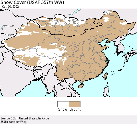 China, Mongolia and Taiwan Snow Cover (USAF 557th WW) Thematic Map For 10/24/2022 - 10/30/2022