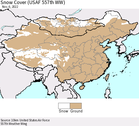 China, Mongolia and Taiwan Snow Cover (USAF 557th WW) Thematic Map For 10/31/2022 - 11/6/2022