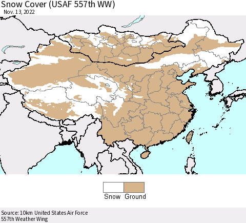 China, Mongolia and Taiwan Snow Cover (USAF 557th WW) Thematic Map For 11/7/2022 - 11/13/2022