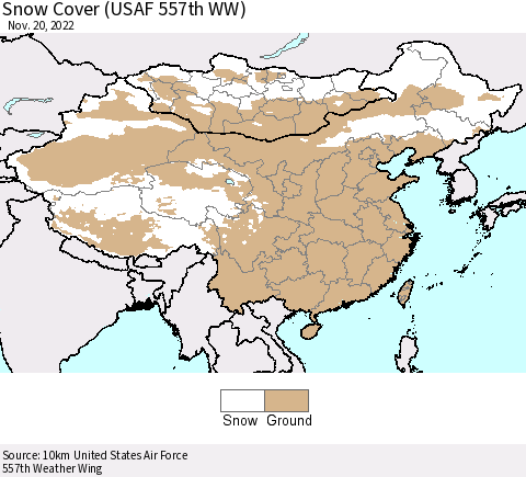 China, Mongolia and Taiwan Snow Cover (USAF 557th WW) Thematic Map For 11/14/2022 - 11/20/2022
