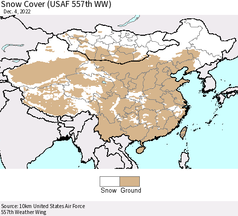 China, Mongolia and Taiwan Snow Cover (USAF 557th WW) Thematic Map For 11/28/2022 - 12/4/2022
