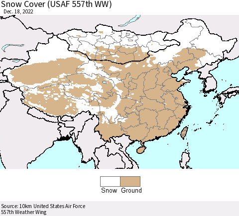 China, Mongolia and Taiwan Snow Cover (USAF 557th WW) Thematic Map For 12/12/2022 - 12/18/2022
