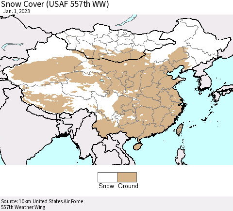 China, Mongolia and Taiwan Snow Cover (USAF 557th WW) Thematic Map For 12/26/2022 - 1/1/2023
