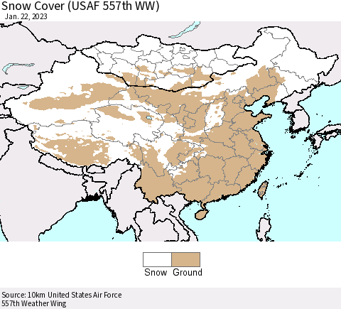 China, Mongolia and Taiwan Snow Cover (USAF 557th WW) Thematic Map For 1/16/2023 - 1/22/2023