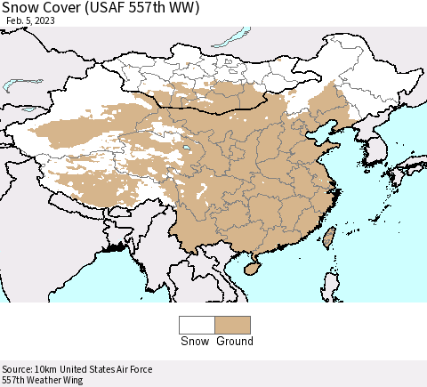 China, Mongolia and Taiwan Snow Cover (USAF 557th WW) Thematic Map For 1/30/2023 - 2/5/2023