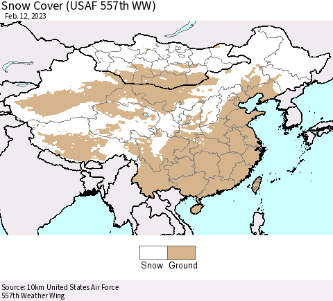 China, Mongolia and Taiwan Snow Cover (USAF 557th WW) Thematic Map For 2/6/2023 - 2/12/2023