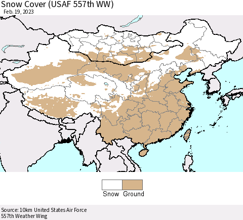 China, Mongolia and Taiwan Snow Cover (USAF 557th WW) Thematic Map For 2/13/2023 - 2/19/2023