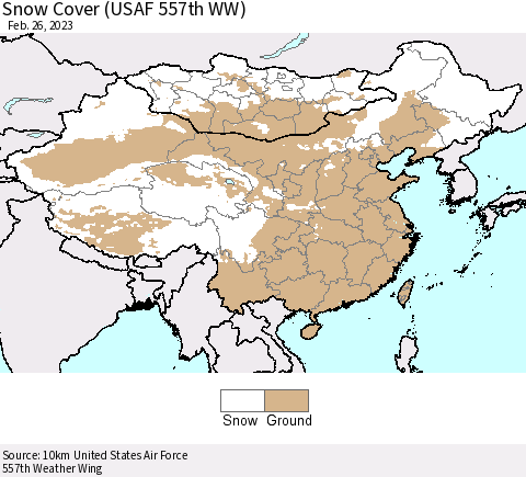China, Mongolia and Taiwan Snow Cover (USAF 557th WW) Thematic Map For 2/20/2023 - 2/26/2023