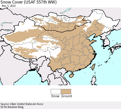 China, Mongolia and Taiwan Snow Cover (USAF 557th WW) Thematic Map For 2/27/2023 - 3/5/2023