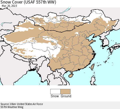 China, Mongolia and Taiwan Snow Cover (USAF 557th WW) Thematic Map For 3/20/2023 - 3/26/2023