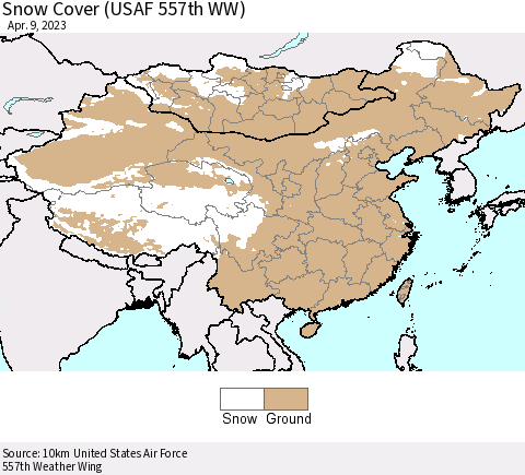 China, Mongolia and Taiwan Snow Cover (USAF 557th WW) Thematic Map For 4/3/2023 - 4/9/2023