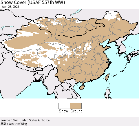 China, Mongolia and Taiwan Snow Cover (USAF 557th WW) Thematic Map For 4/17/2023 - 4/23/2023