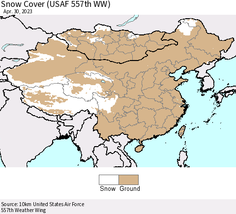 China, Mongolia and Taiwan Snow Cover (USAF 557th WW) Thematic Map For 4/24/2023 - 4/30/2023