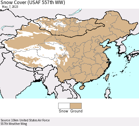 China, Mongolia and Taiwan Snow Cover (USAF 557th WW) Thematic Map For 5/1/2023 - 5/7/2023