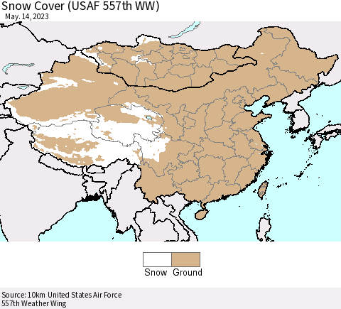 China, Mongolia and Taiwan Snow Cover (USAF 557th WW) Thematic Map For 5/8/2023 - 5/14/2023