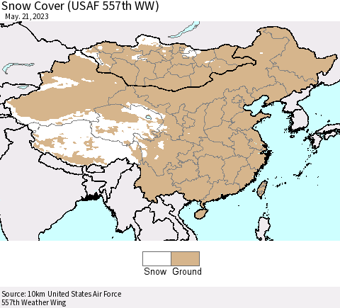 China, Mongolia and Taiwan Snow Cover (USAF 557th WW) Thematic Map For 5/15/2023 - 5/21/2023