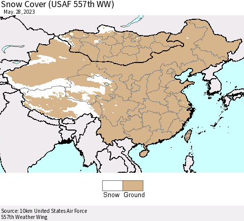 China, Mongolia and Taiwan Snow Cover (USAF 557th WW) Thematic Map For 5/22/2023 - 5/28/2023