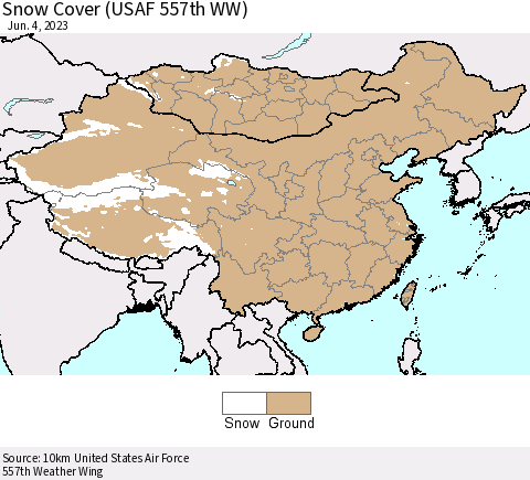 China, Mongolia and Taiwan Snow Cover (USAF 557th WW) Thematic Map For 5/29/2023 - 6/4/2023