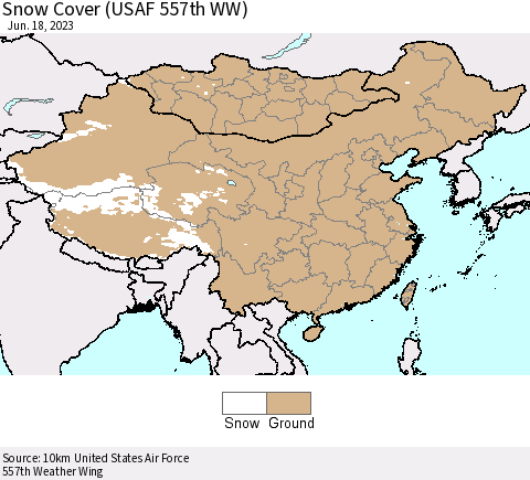 China, Mongolia and Taiwan Snow Cover (USAF 557th WW) Thematic Map For 6/12/2023 - 6/18/2023