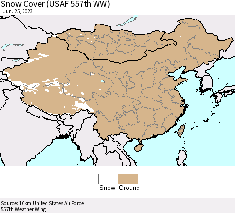 China, Mongolia and Taiwan Snow Cover (USAF 557th WW) Thematic Map For 6/19/2023 - 6/25/2023