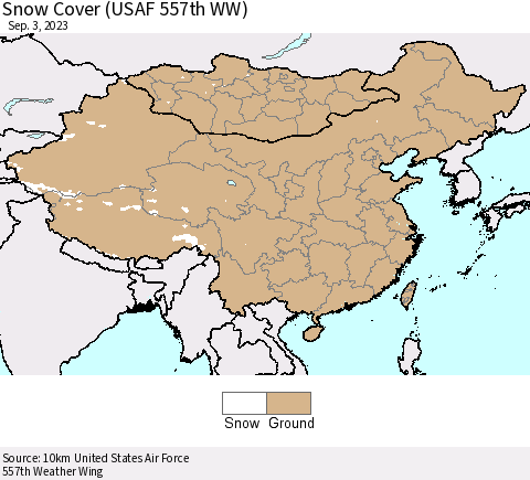 China, Mongolia and Taiwan Snow Cover (USAF 557th WW) Thematic Map For 8/28/2023 - 9/3/2023
