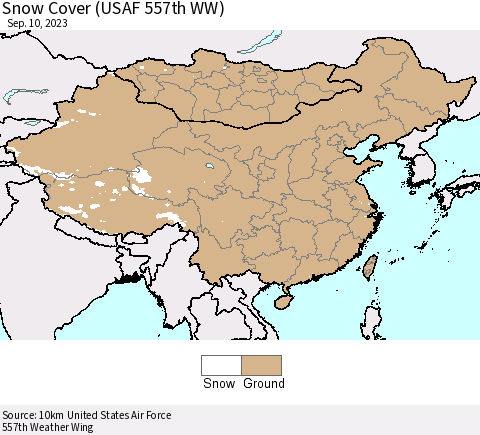 China, Mongolia and Taiwan Snow Cover (USAF 557th WW) Thematic Map For 9/4/2023 - 9/10/2023