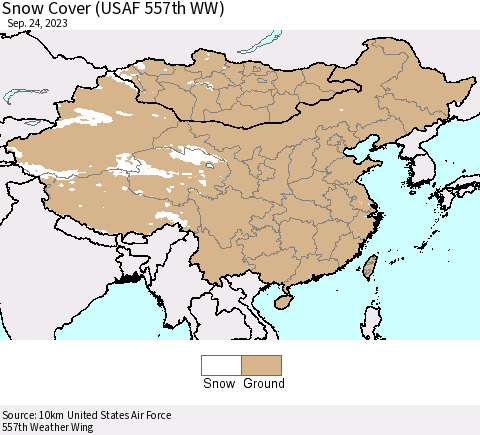 China, Mongolia and Taiwan Snow Cover (USAF 557th WW) Thematic Map For 9/18/2023 - 9/24/2023