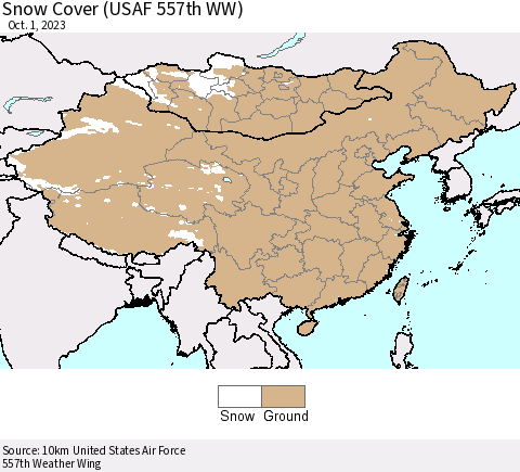 China, Mongolia and Taiwan Snow Cover (USAF 557th WW) Thematic Map For 9/25/2023 - 10/1/2023