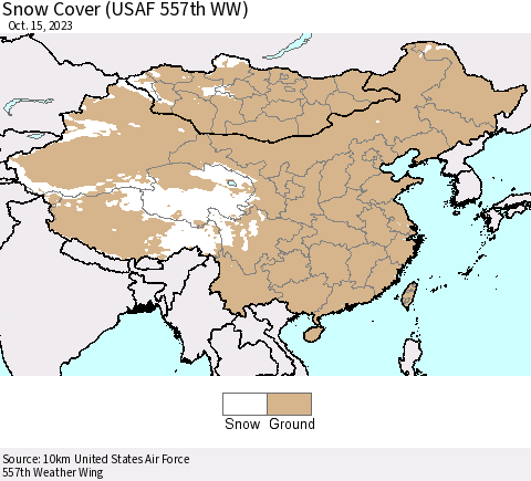 China, Mongolia and Taiwan Snow Cover (USAF 557th WW) Thematic Map For 10/9/2023 - 10/15/2023