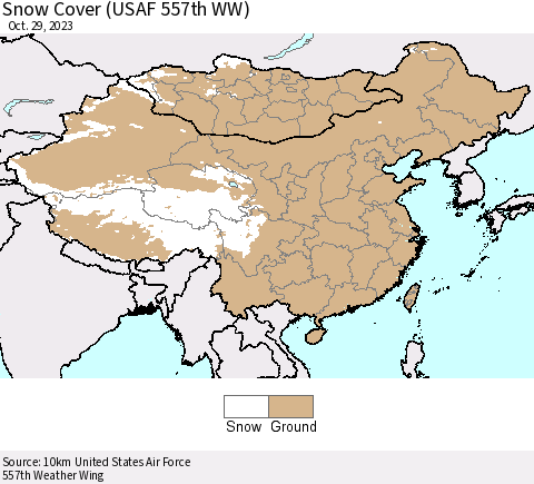 China, Mongolia and Taiwan Snow Cover (USAF 557th WW) Thematic Map For 10/23/2023 - 10/29/2023