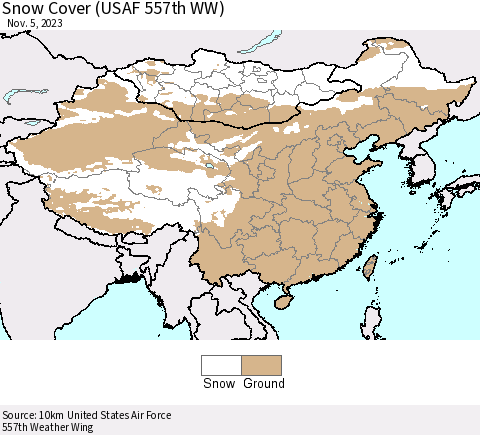 China, Mongolia and Taiwan Snow Cover (USAF 557th WW) Thematic Map For 10/30/2023 - 11/5/2023