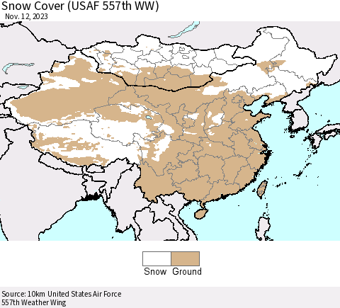 China, Mongolia and Taiwan Snow Cover (USAF 557th WW) Thematic Map For 11/6/2023 - 11/12/2023